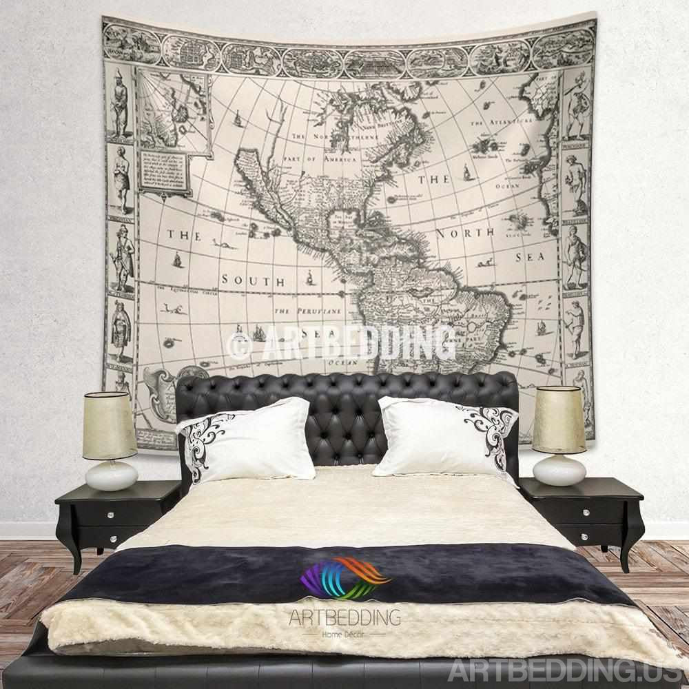 Ancient World Map Wall Tapestry Vintage World Map Wall