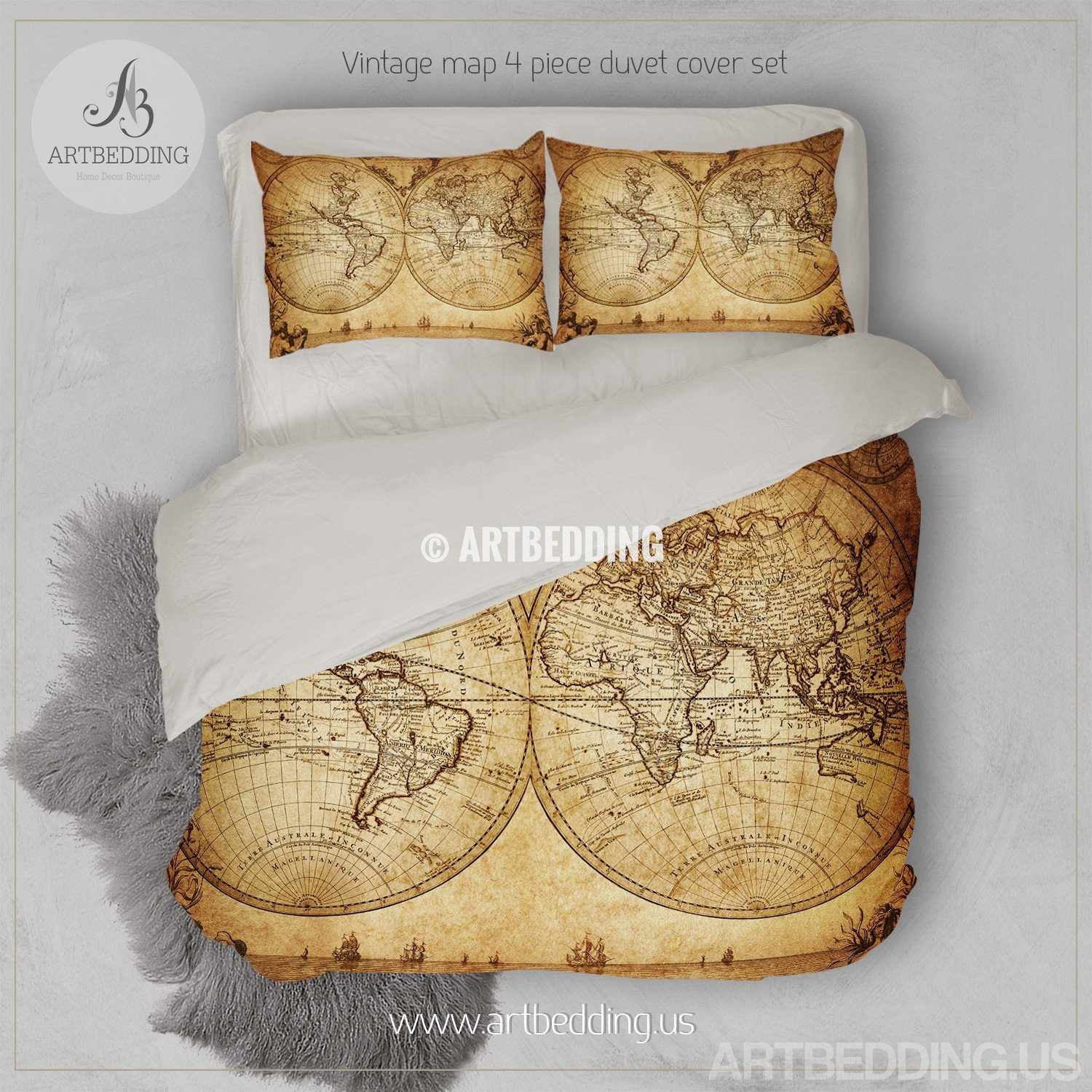 Vintage World Map Bedding 1733 Historical Old Map Of The World