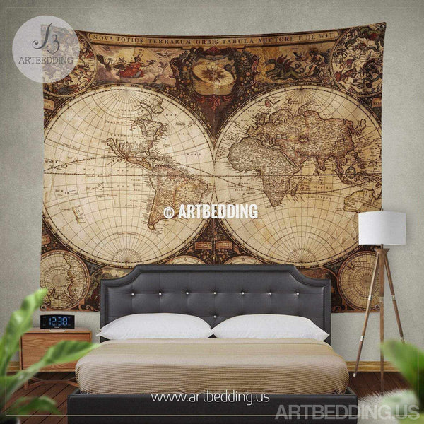 Vintage World Map Wall Tapestry Vintage World Map Wall