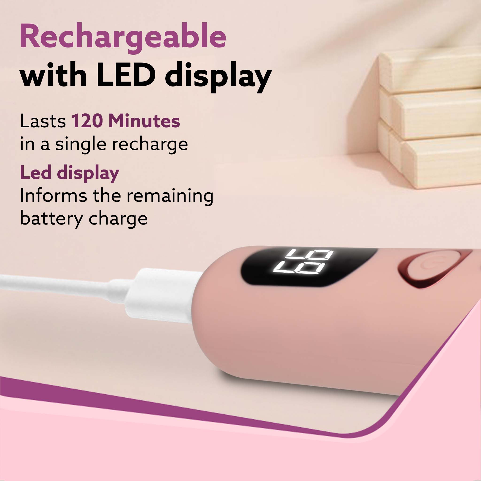 Callus Remover with 3 Interchangeable Head Rollers, Electronic Foot Scrubber For Callus & Dead Skin Removal, Pedicure Device, 2 Speed, Rechargeable Foot Care, Waterproof, CR1727, Pink - Image 4