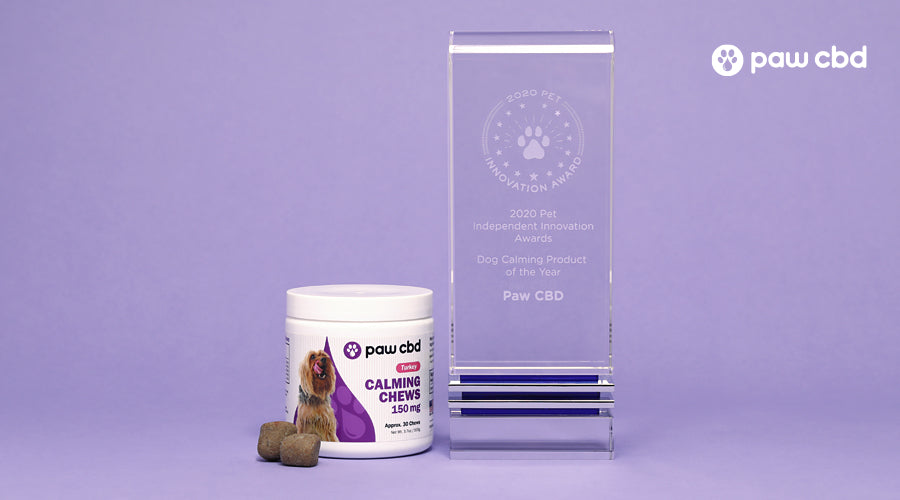 Award winning calming treats from paw cbd sit alongside the award