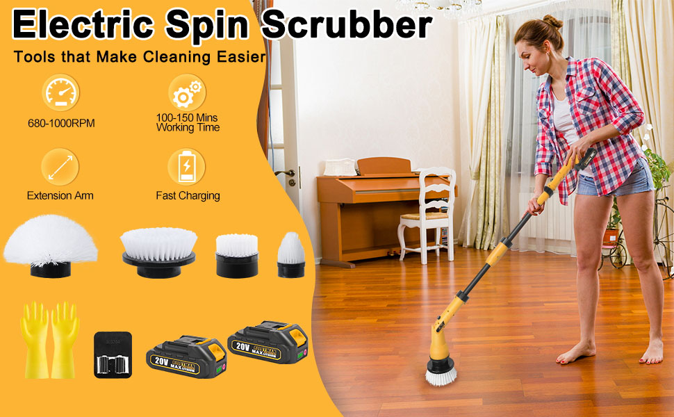 Alloyman Electric Spin Scrubber 1000RPM Waterproof Adjustable Extension Arm