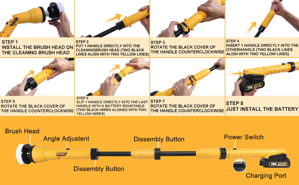 Alloyman Electric Spin Scrubber 1000RPM Waterproof Adjustable Extension Arm