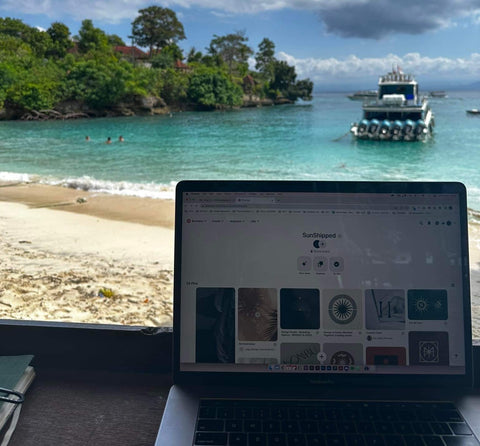 Thaisa working on the SunShipped moodboard in Bali