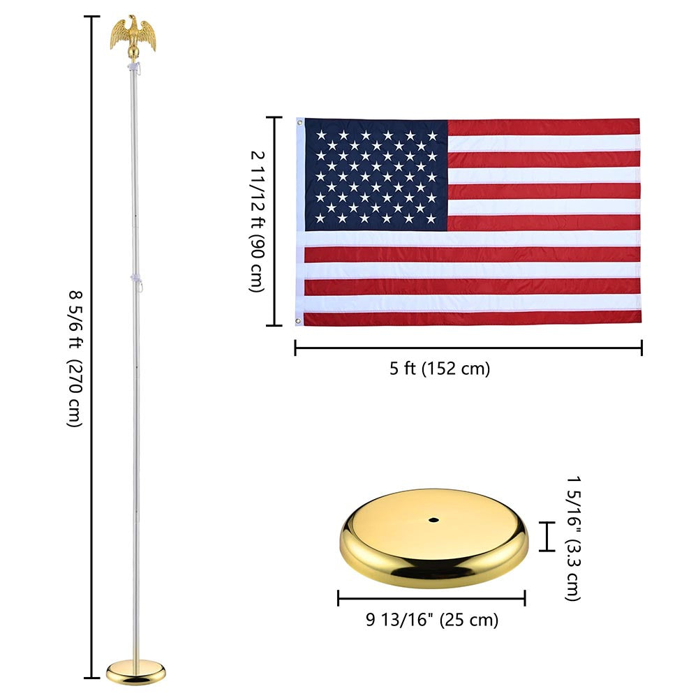 Yescom 8' Indoor Flagpole with Stand US Flag - Image 12