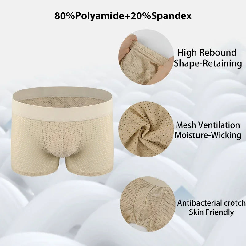 Men's Sexy Boxer Fake Butt Hip Lifter Enhancer Short Removable Padded Underwear Soft Shapewear High Stretch Underpant Mesh Brief