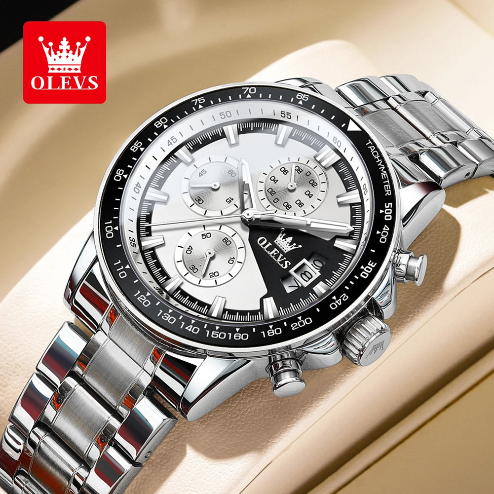 OLEVS Top Brand Men's Watches Casual Fashion Original Wristwatch Chronograph Waterproof Stainless Steel Luminous Date 2023 New