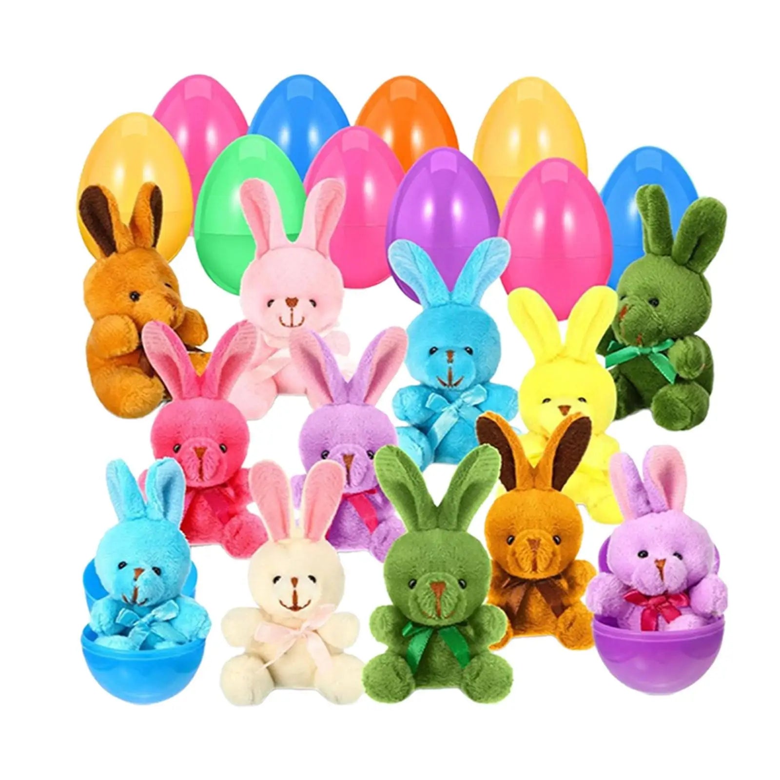 12Pcs Prefilled Easter Eggs with Plush Bunny Toys Gift Stuffed Animals Rabbits for Carnival Prizes Kids Classroom Rewards Adults