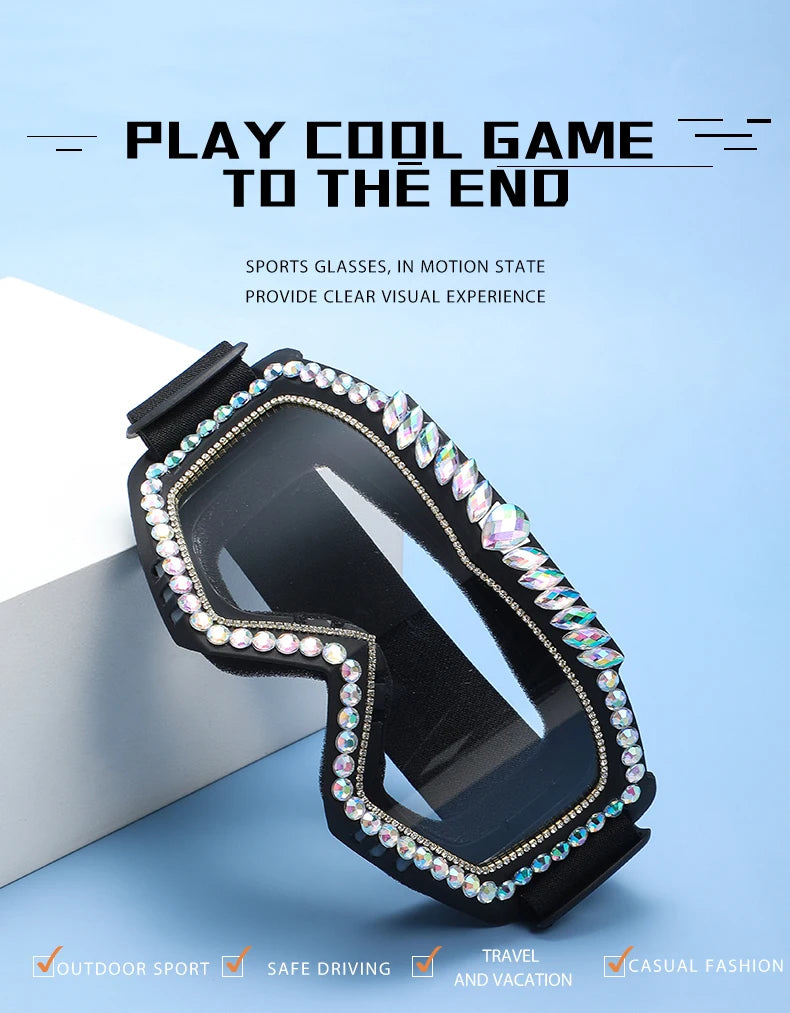 Steampunk Oversized Diamond Ski Sunglasses Goggle Women Men Snowing Sport Sun Glasses Luxury Rhinestone Eyeglasses De Sol Hombre