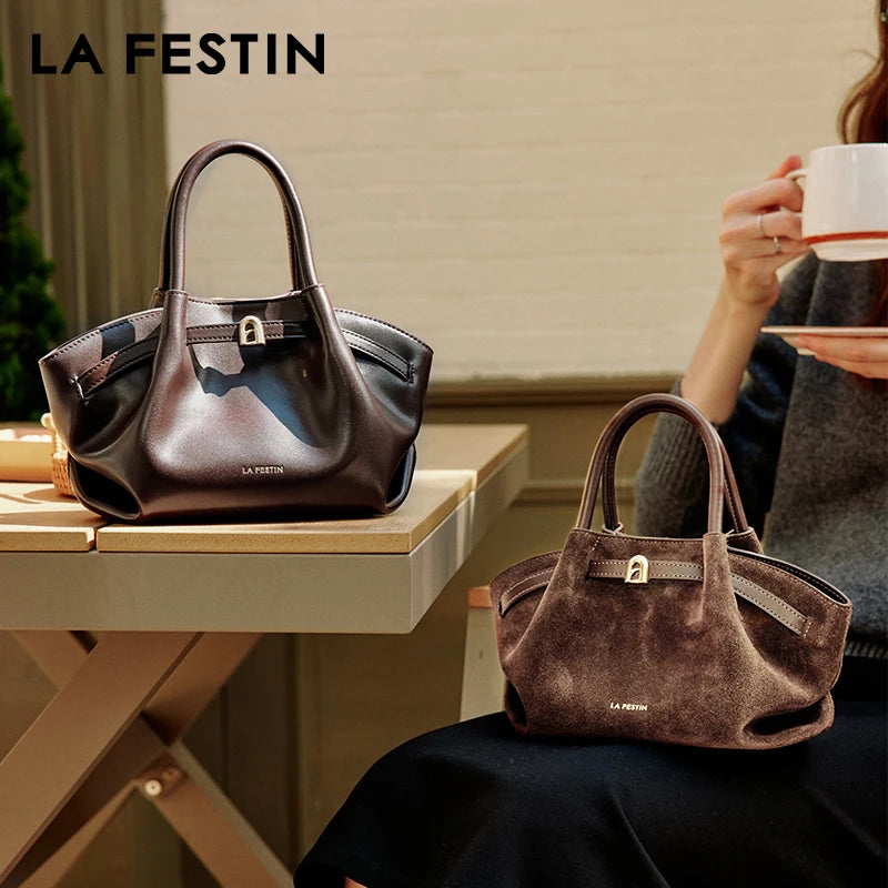 LA FESTIN Leather Bag New Suede Handbag Women's bags Luxury brand Bag Fashion Shoulder Bag Crossbody Bag Bucket Bag small size