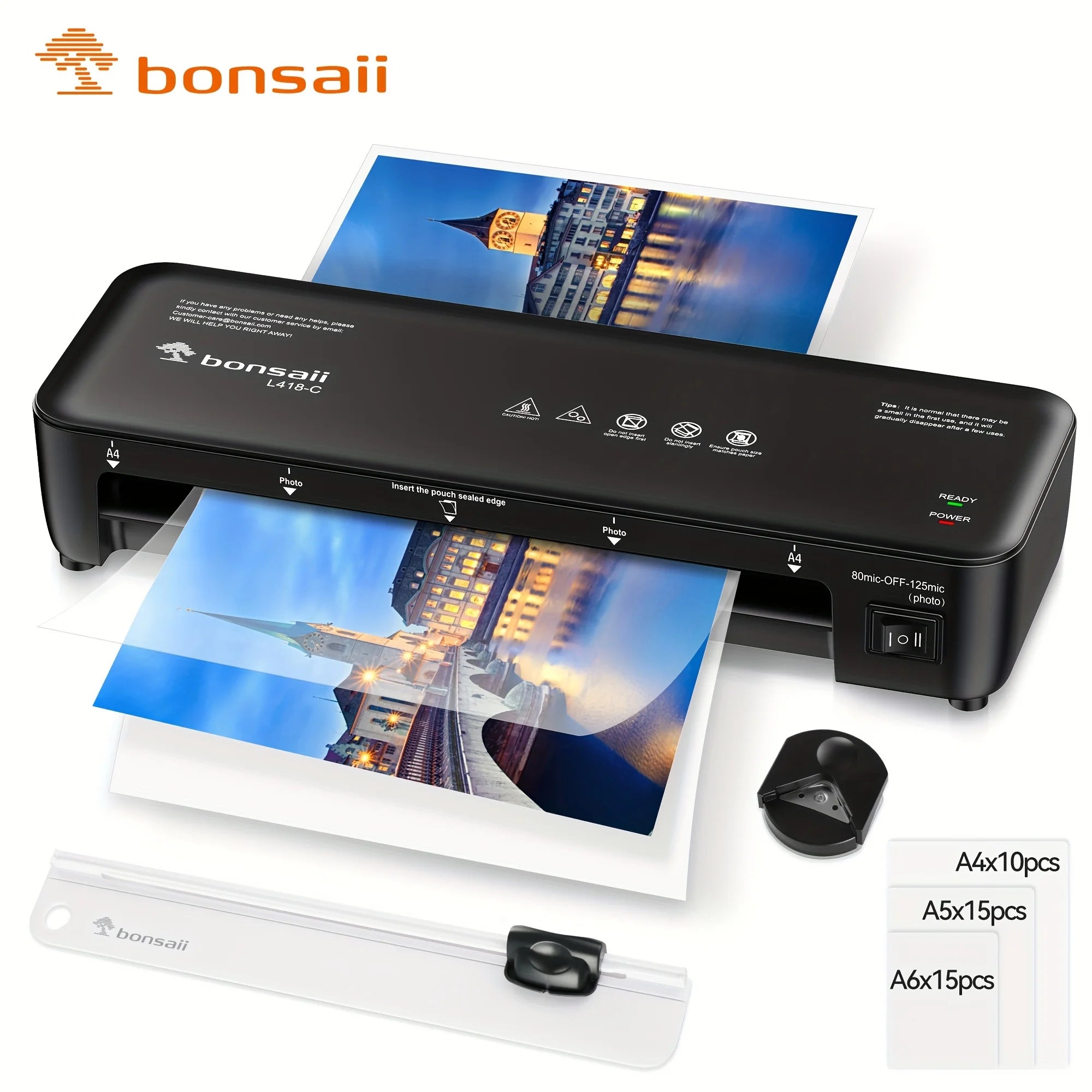 BONSAII 9" 4-in-1 Laminator with Never Jam Tech, Ideal for Docs & Photos - Includes 40 Sheets, Great for Home, Office, & More