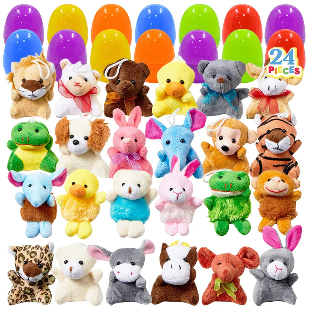 24 Pack Prefilled Easter Eggs Mini Plush Animal Toys Surprise Easter Eggs Kids Easter Egg Hunt Game Party Favors Birthday Gifts
