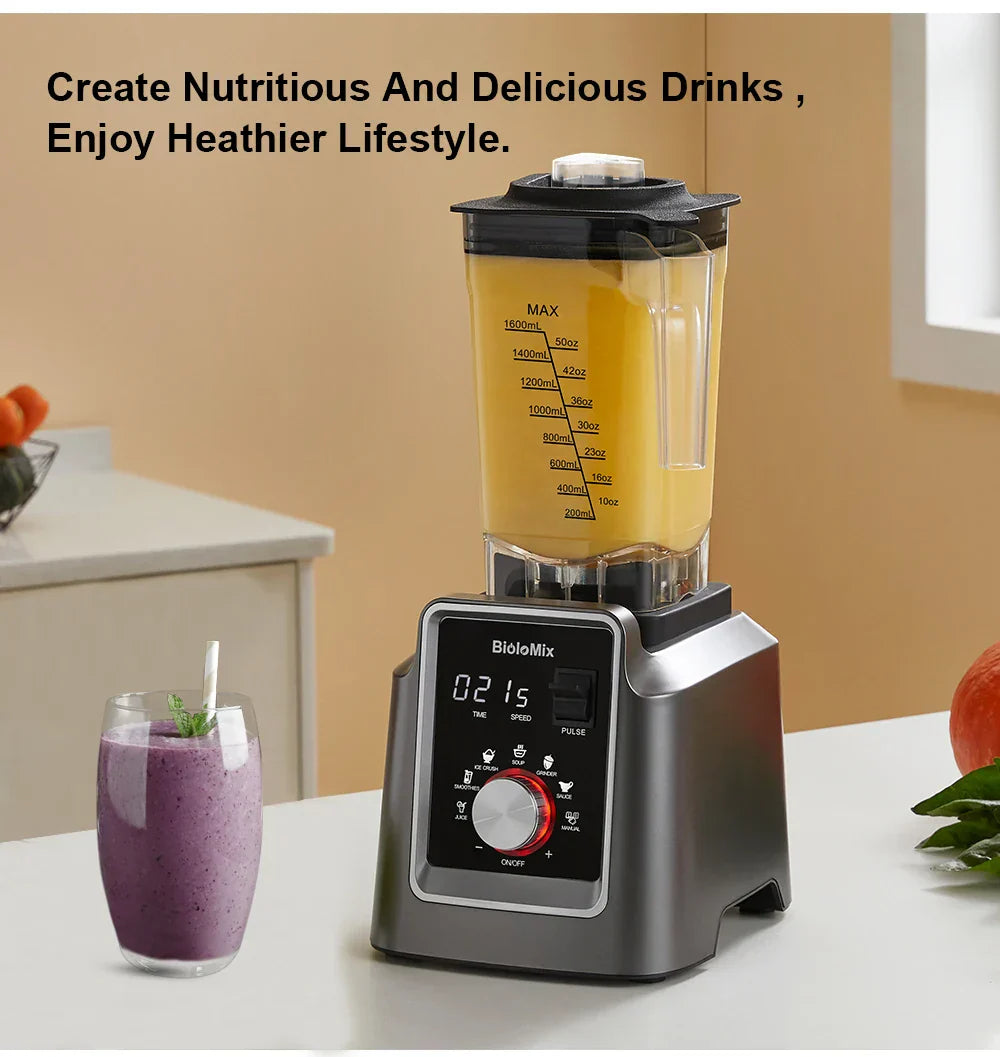 BioloMix Digital BPA FREE 2L Automatic Professional Blender, Juicer Food Processor Ice Smoothies Fruit, FREE GIFT 600ml dry jar