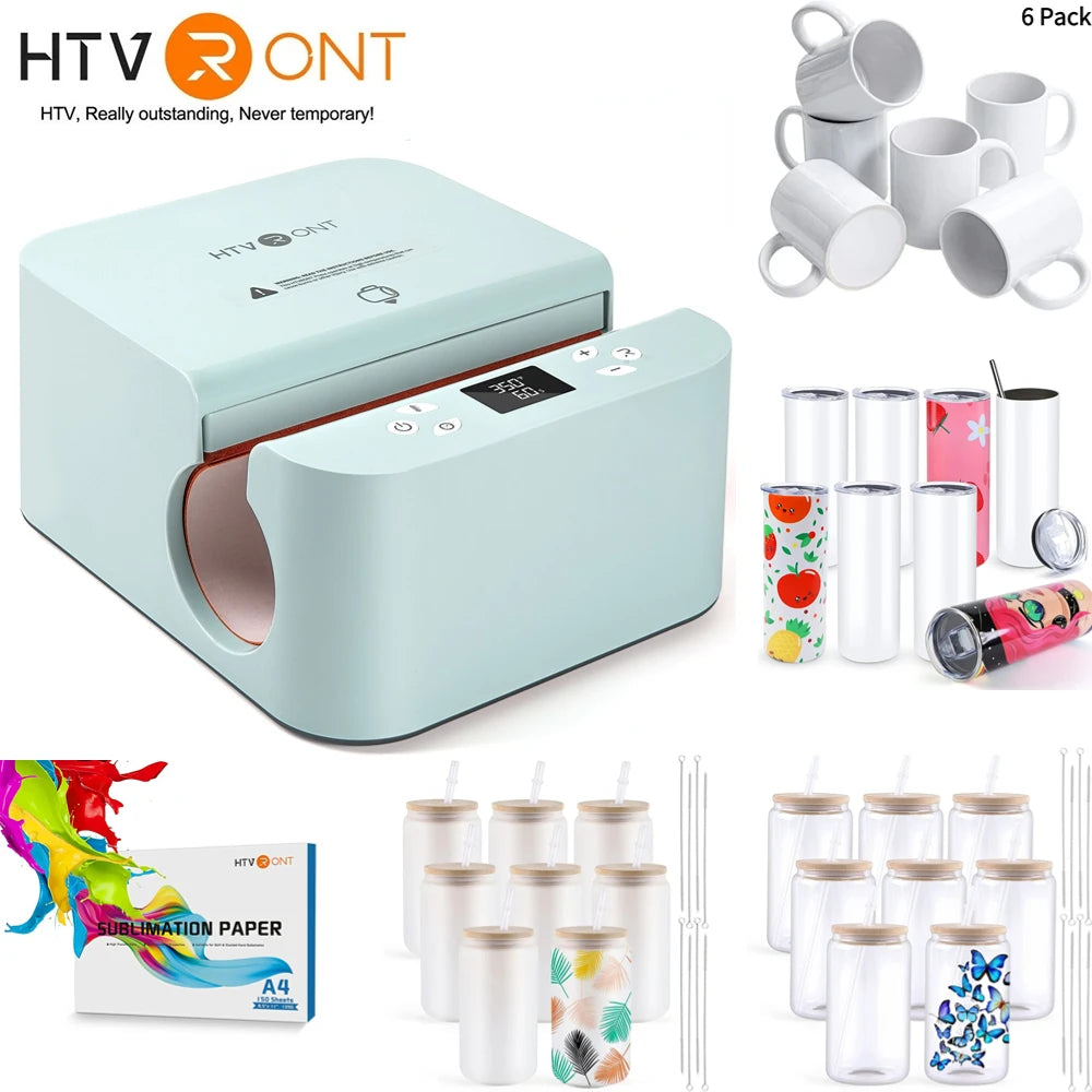 HTVRONT Automatic Mug Heat Press Machine DIY Sublimation Auto Pressure Tumbler Heat Press+11-20 OZ Sublimation Tumblers Cups