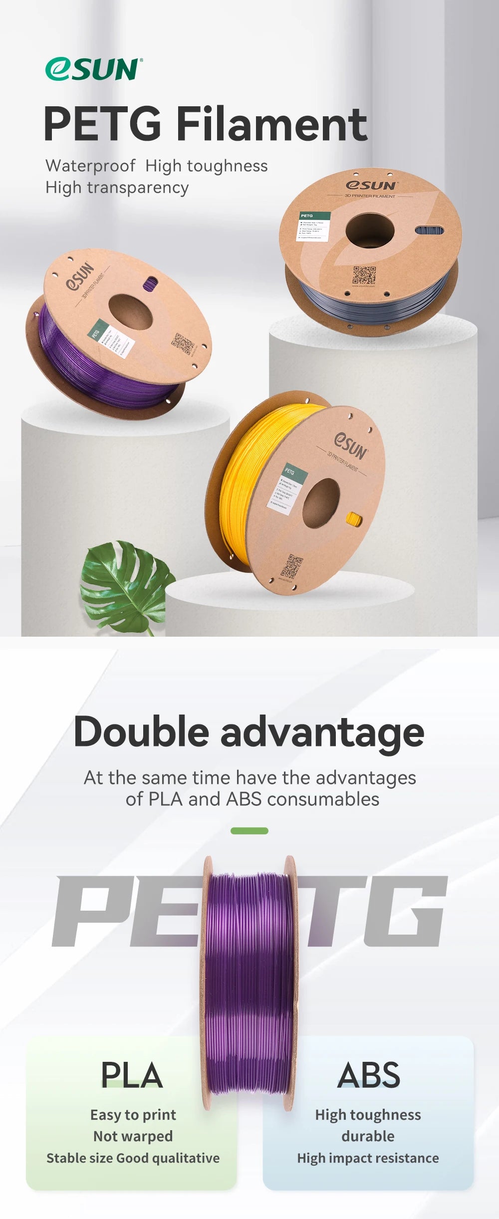 eSUN 3D Printer Filament PETG 1.75mm 1kg/2.2lbs Plastic Filament Consumables PETG 3D Printing Material for 3D Printer