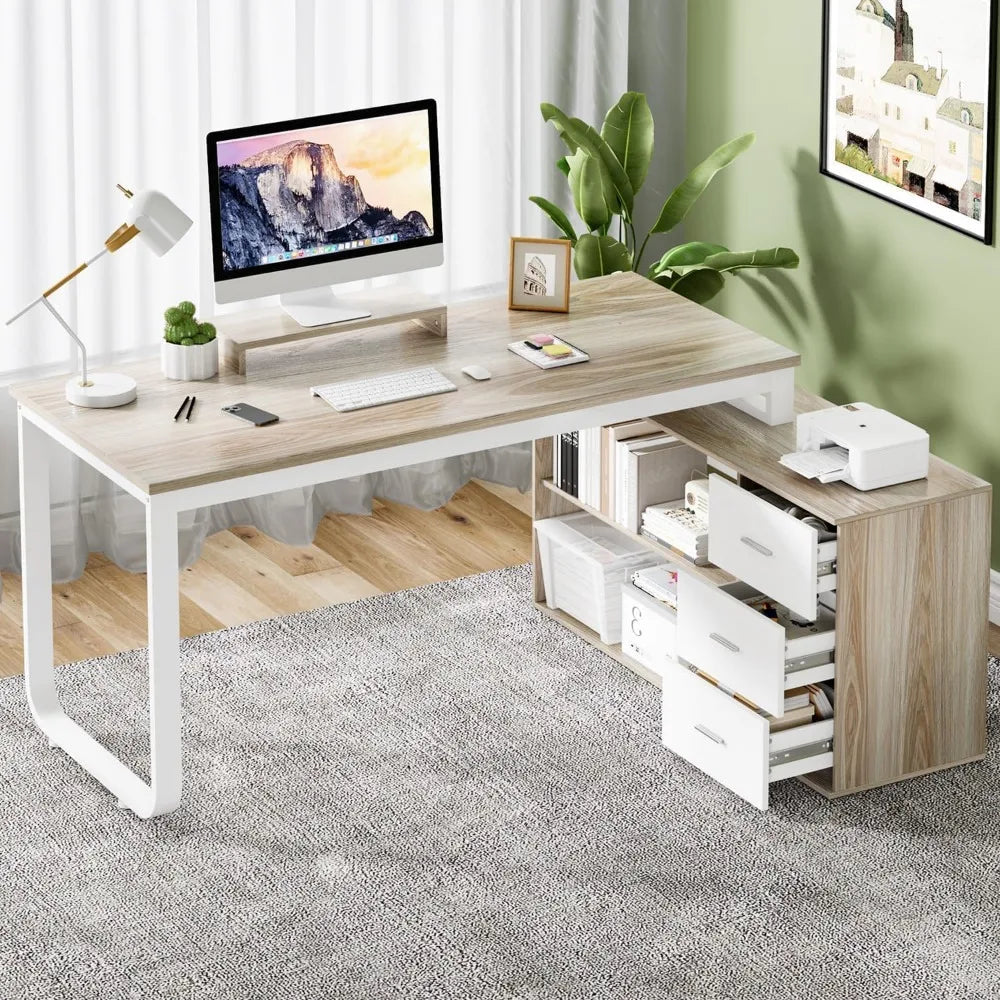L-Shaped Office Desk with Drawers