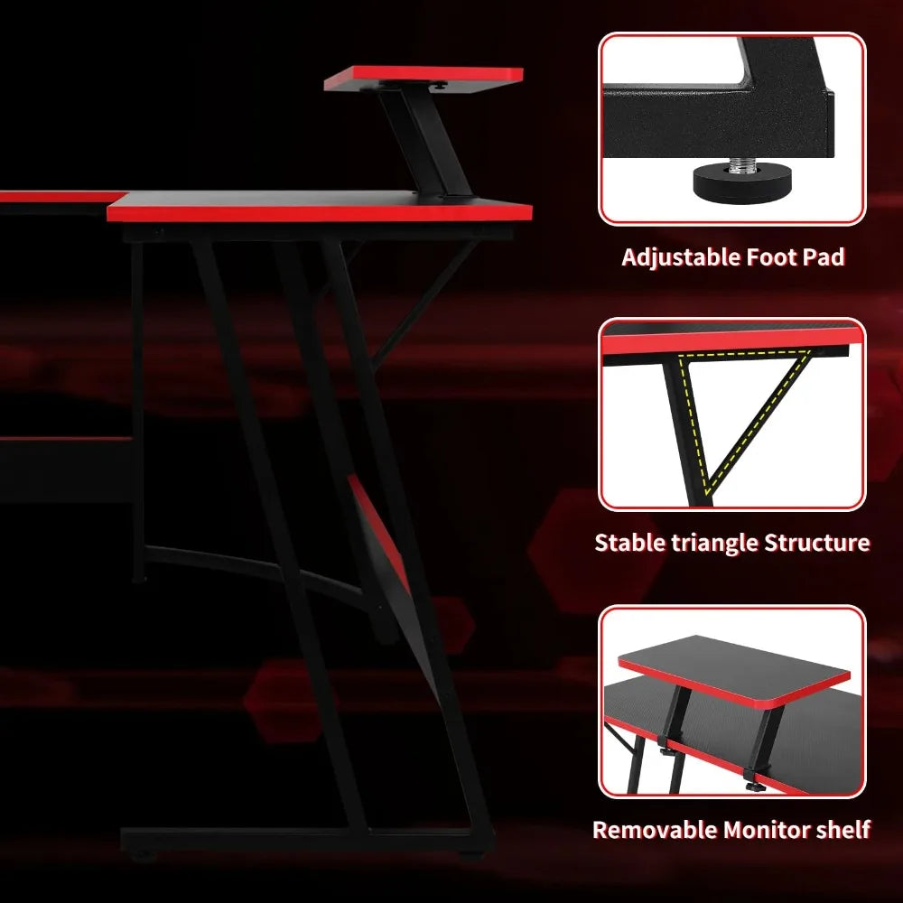 L Shaped Gaming Desk 50 Inch Corner Computer Desk, Home Office Desk with Large Tabletop Gaming Table, Black