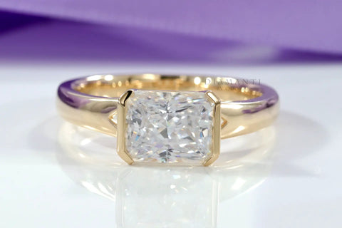 bezel set yellow gold radiant lab diamond ring in Canada