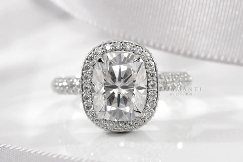 accented halo elongated cushion lab diamond engagement ring