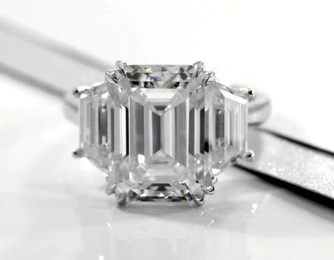 three stone emerald lab diamond engagement ring Quorri Canada