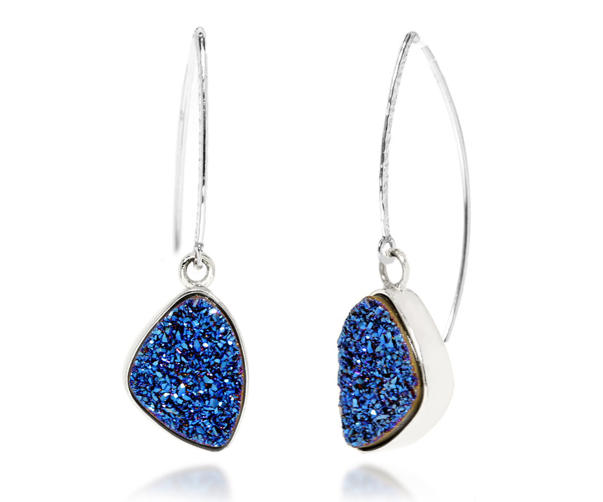 Large Marquise Blue Druzy Earrings