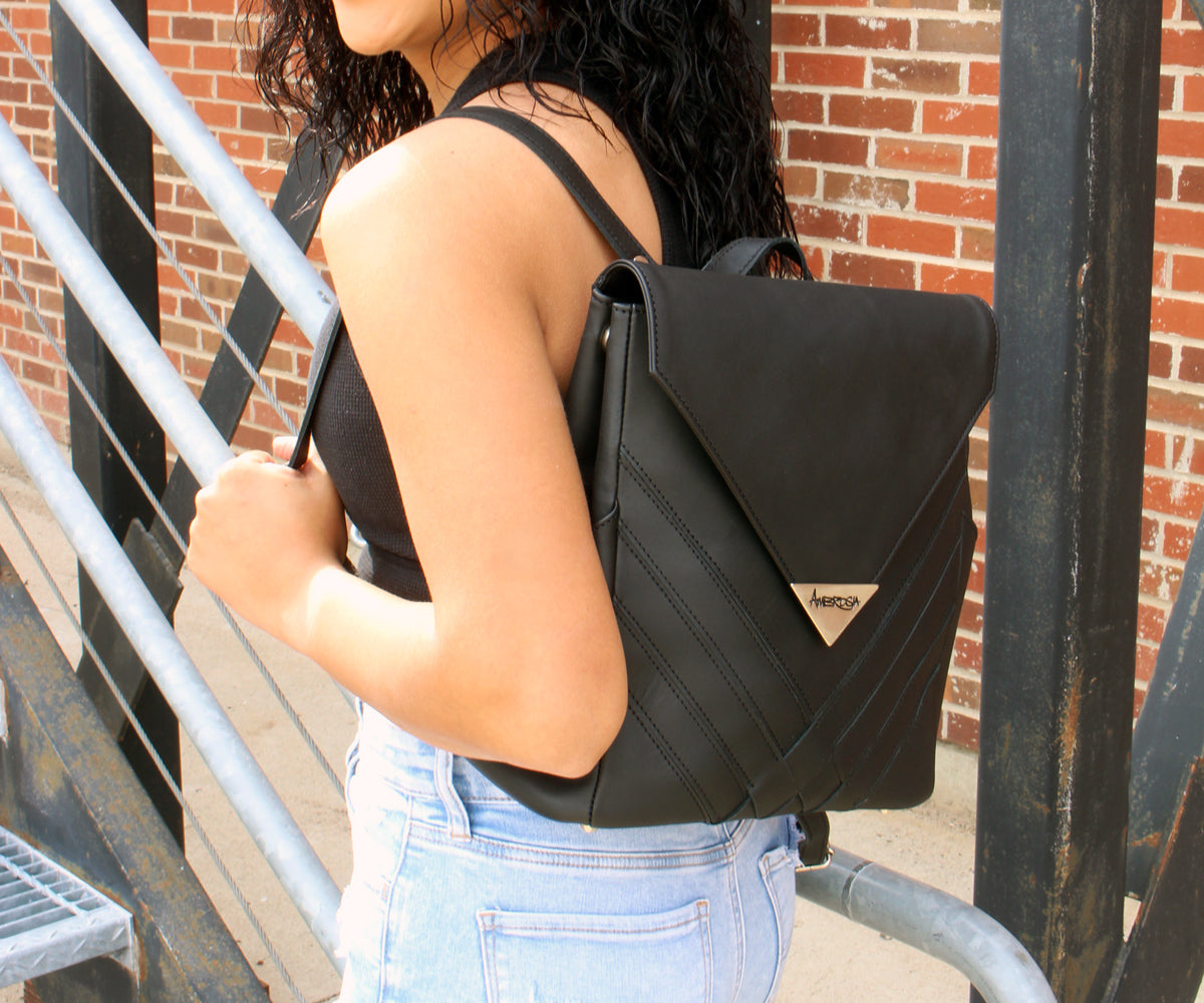 Criss-Cross Genuine Leather Matte Black Satchel