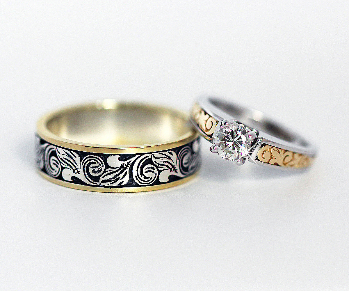 Vintage Engraved Two Tone Wedding Ring – Ambrosia