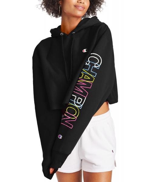 CHAMPION - Women - Reverse Weave Cropped Pullover Hoodie - Black/Rainb -  Nohble