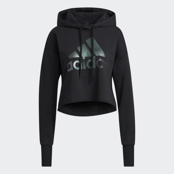 adidas - Women - Holiday Shine Crop Pullover Hoodie - Black - Nohble