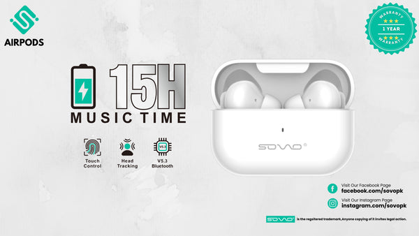 Sovo SBT 912 AirPods – Portable size for music on the go.