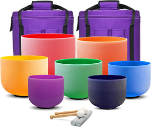 7-Piece Chakra Crystal Singing Bowl Set – 440Hz/432Hz Colored Quartz Sound Healing Bowls with Carrying Bags - Your Healthy Adventure & More