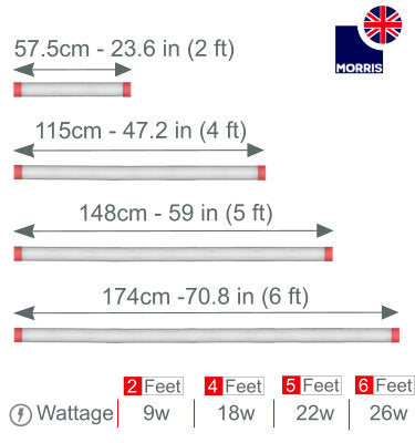 Morris 2ft coloured indoor & outdoor lights LED T8 in 4 sizes