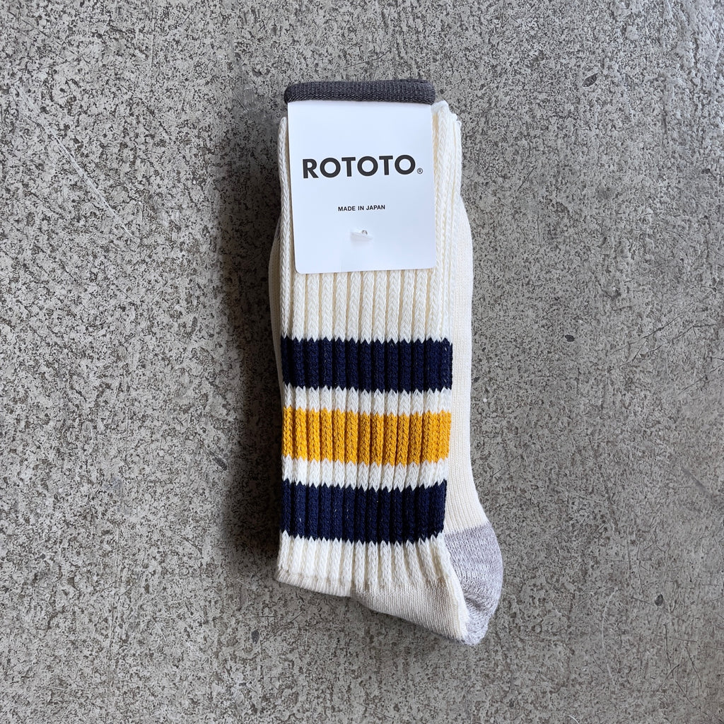 coarse ribbed old school crew socks - blue / orange | rototo