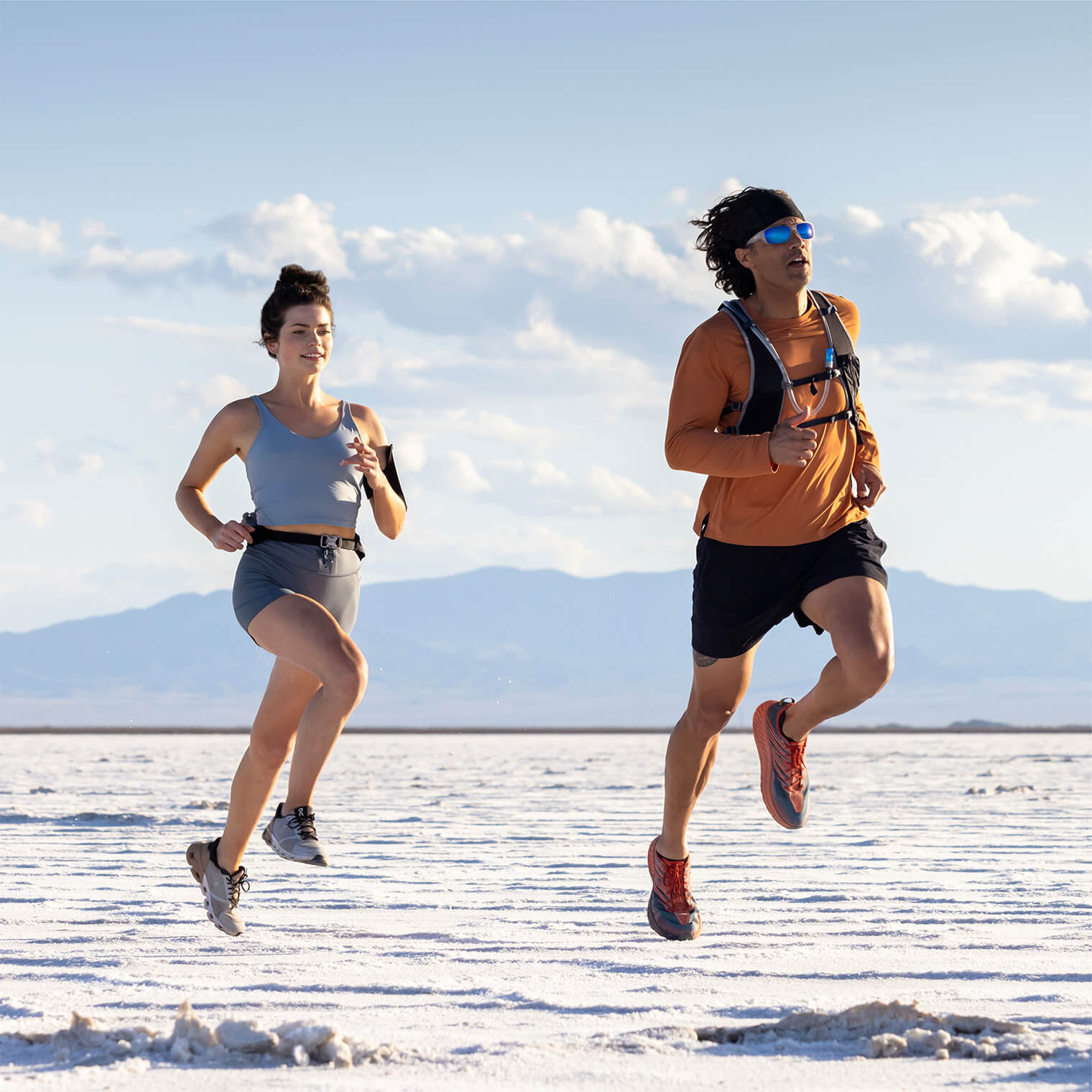 male and female running