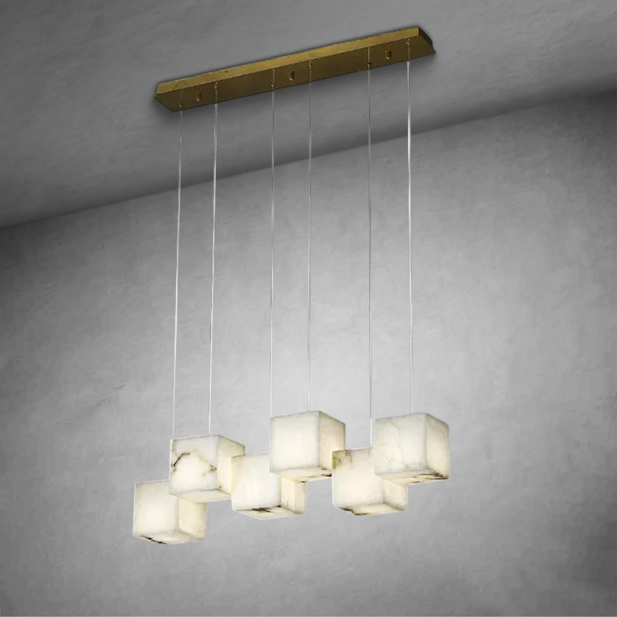 Gavin Alabaster Cubic Pendant For Dining Table, Kitchen Island Pendant