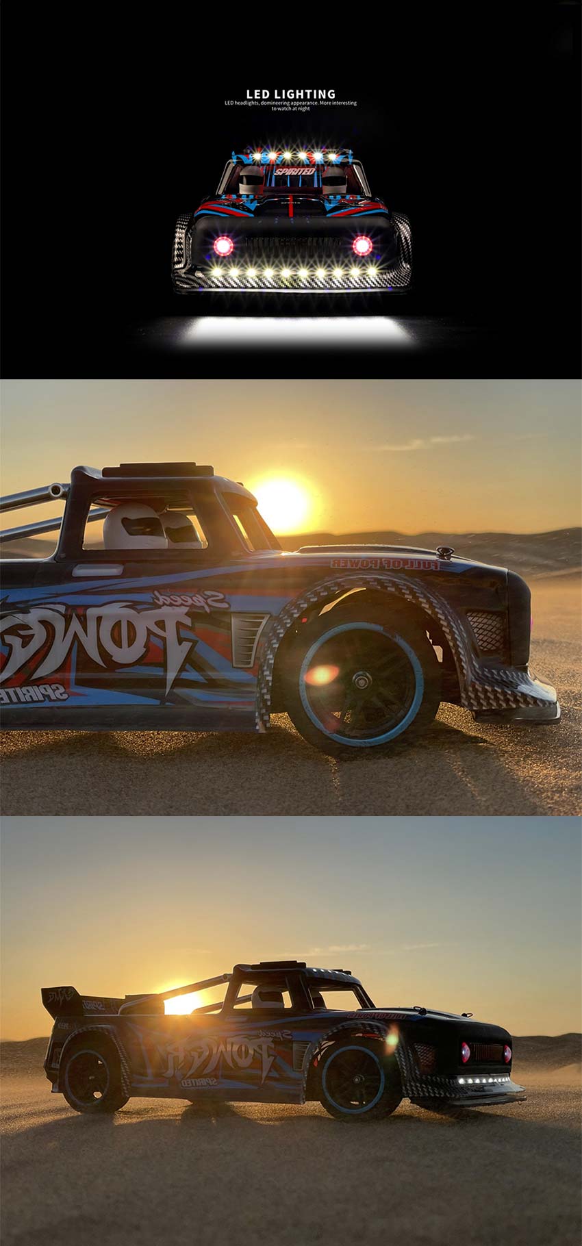 RC Drift Car Wltoys 104072 High Speed 60 KM/H 4WD RTR 1/10 2.4G Brushless RC Car Metal Chassis with LED Light