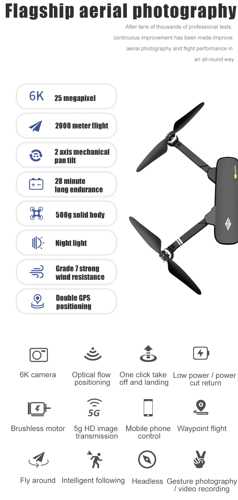 RC Drone 2 Axis Gimbal Aviator Pro 6K HD Camera GPS 5G WIFI Brushless FUNYAT