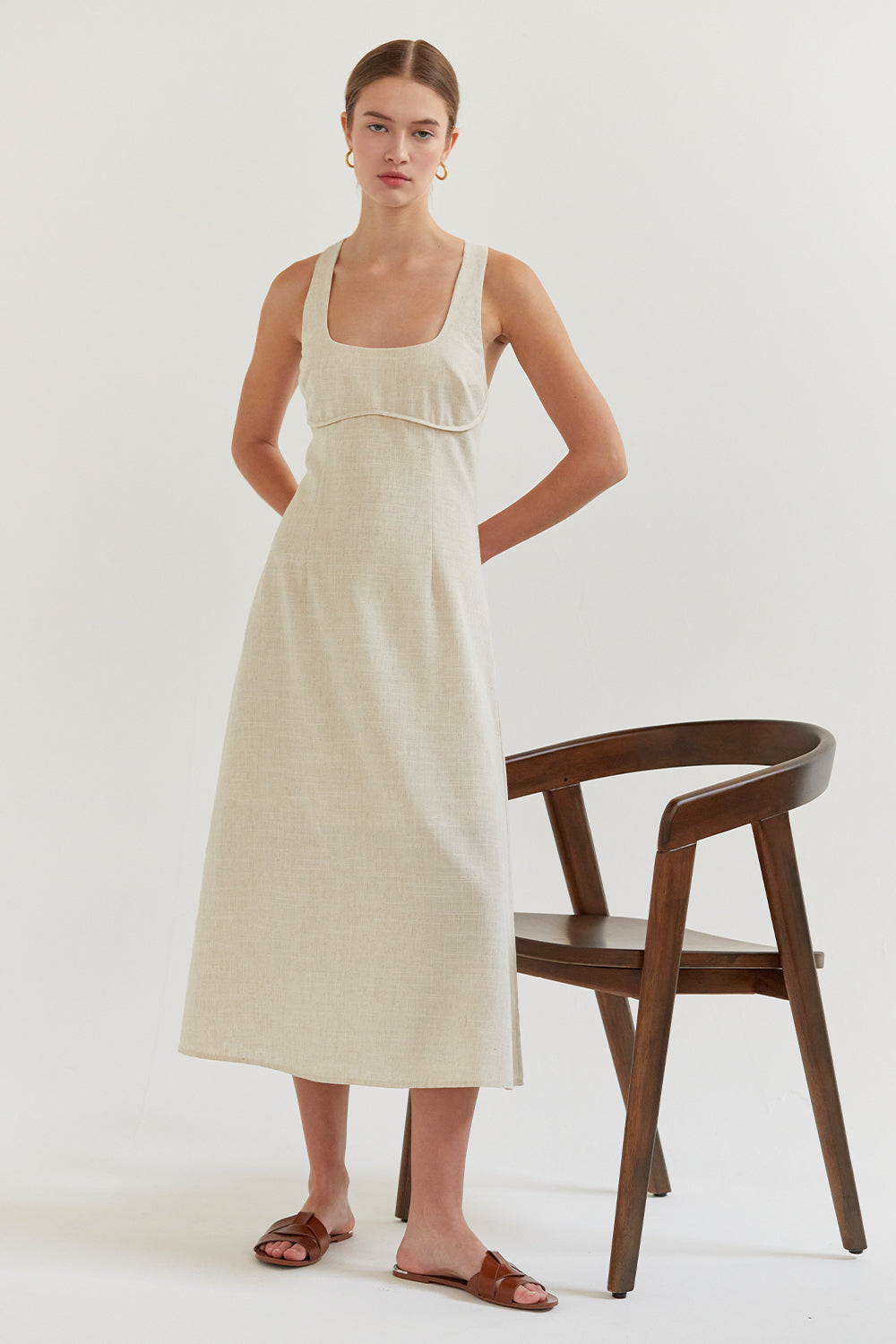 Topshop Maternity open back midi dress in oatmeal