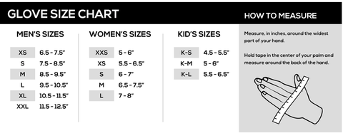Waterskiing glove size chart