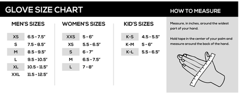 Waterski glove size chart