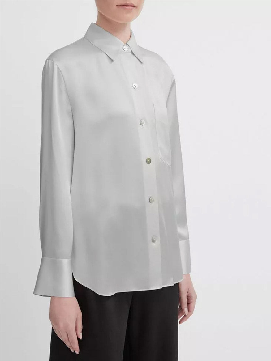 Silk Satin Band-Collar Blouse in Pool | Vince – Larrimor's