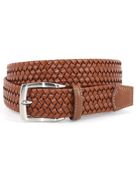 Italian Woven Cotton & Leather Belt in Navy/Brown by Torino