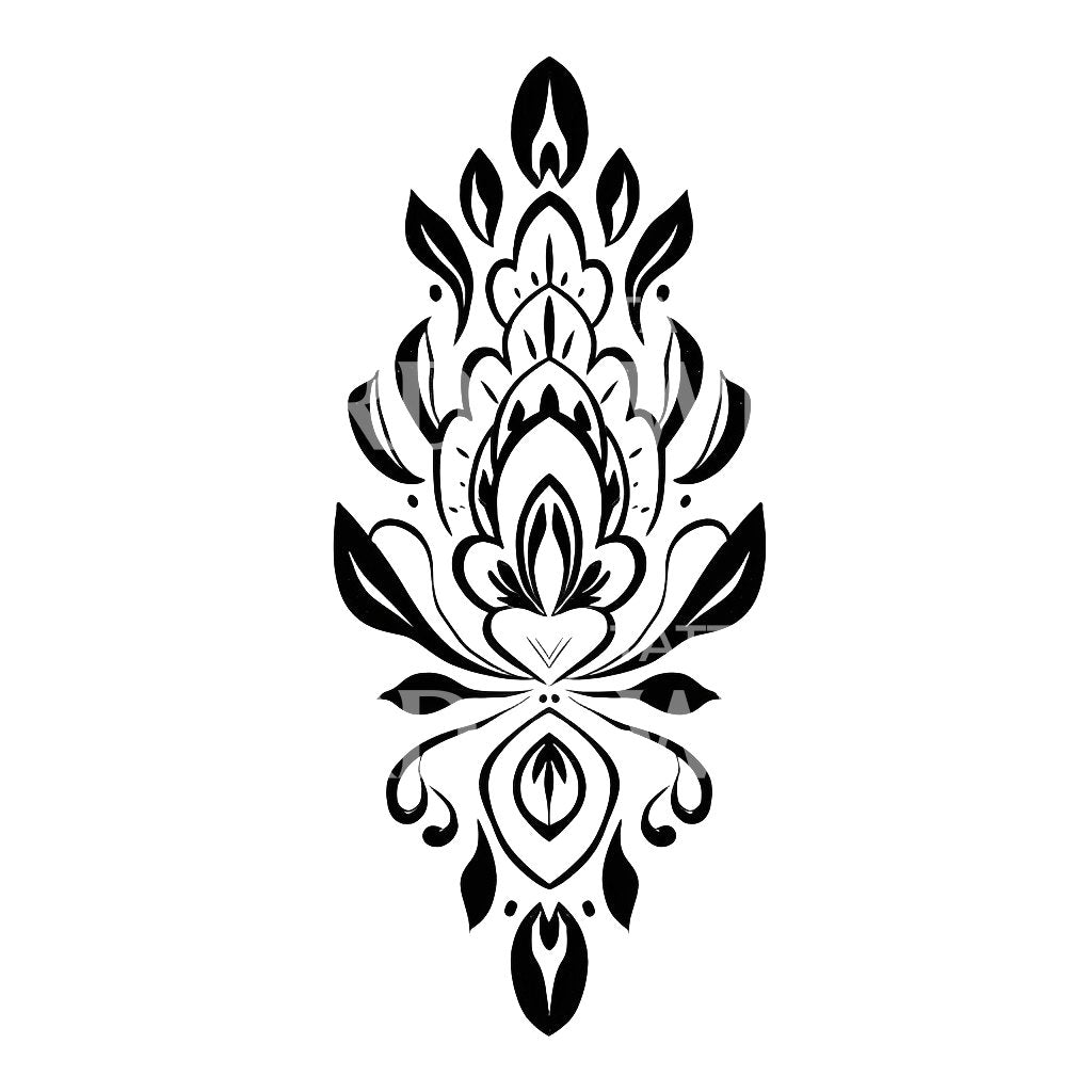 Ornamental black and white tattoo flower. Peony flower tattoo.