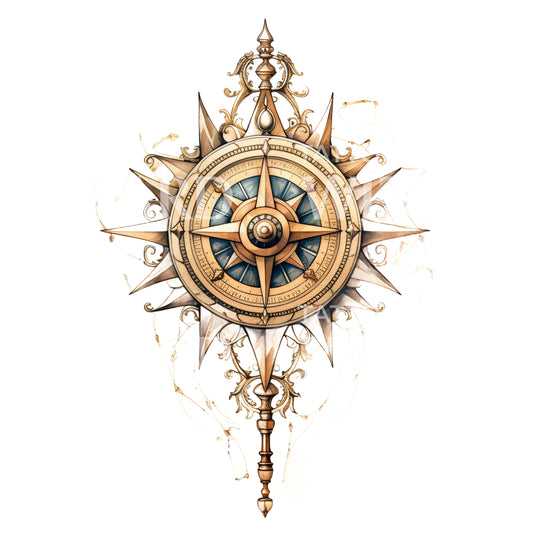 Vintage Compass Baroque Style Tattoo Design – Tattoos Wizard Designs