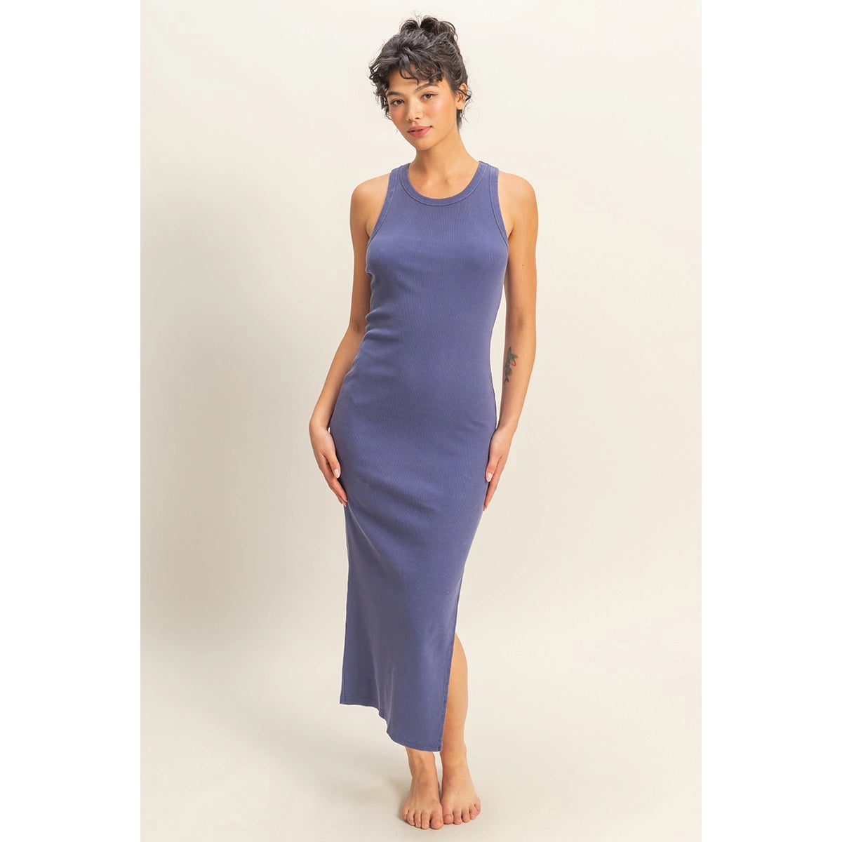 Acid Wash Ribbed Midi Dress