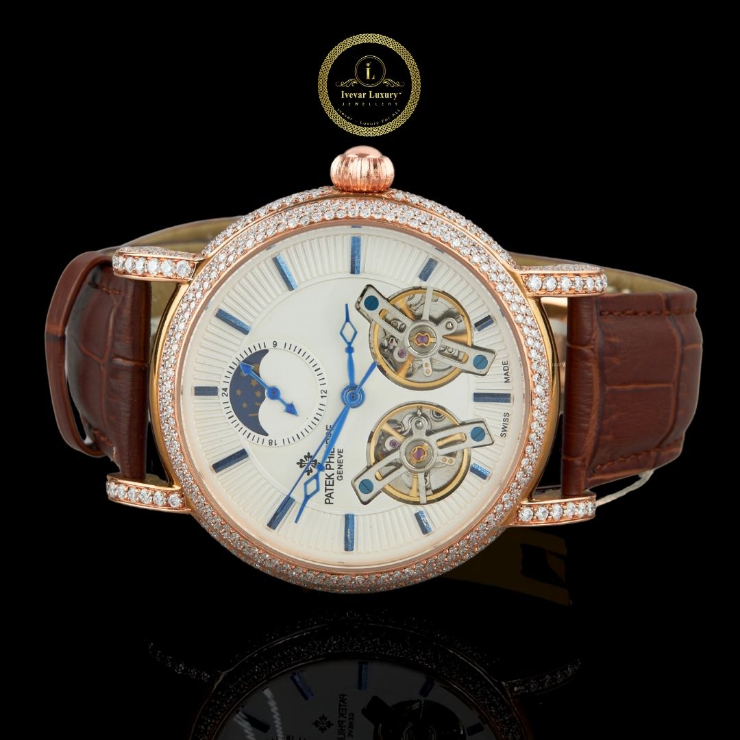 Luxury Sports Watch - Moissanite Diamond Leather Band Timepiece by Ivevar