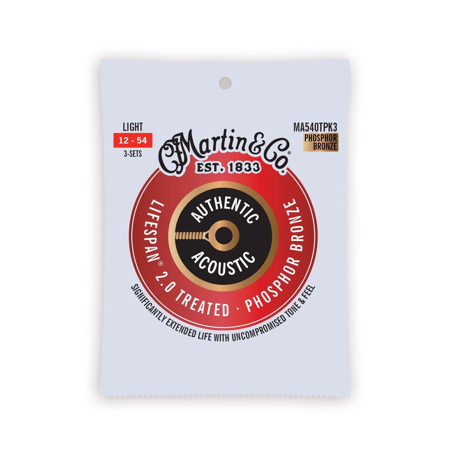 Martin Strings, 92/8 Phosphor Bronze, Light 12 - Treated, 3 Pack