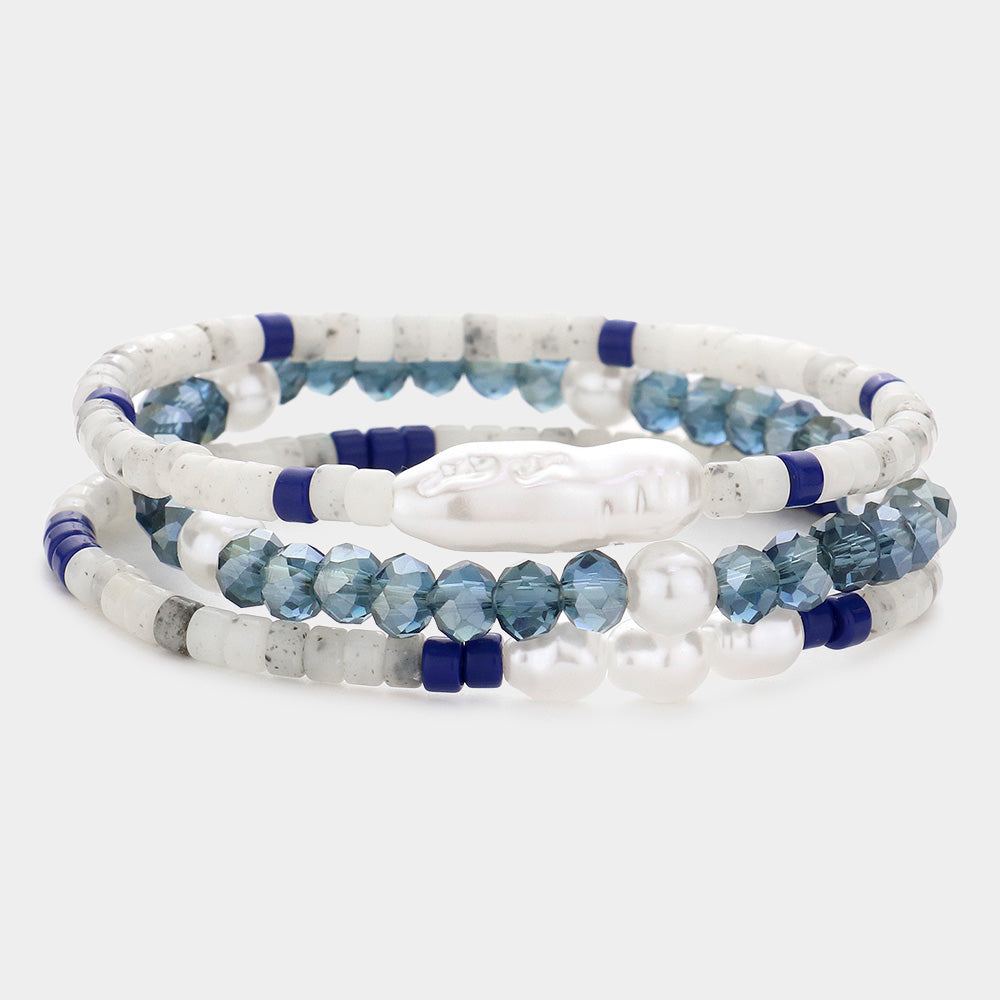 Pearl Accented Faceted Beaded Stretch Bracelets