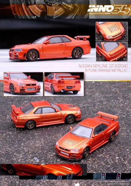 INNO64 NISSAN SKYLINE GT-R (R34) R-Tune Orange Metallic