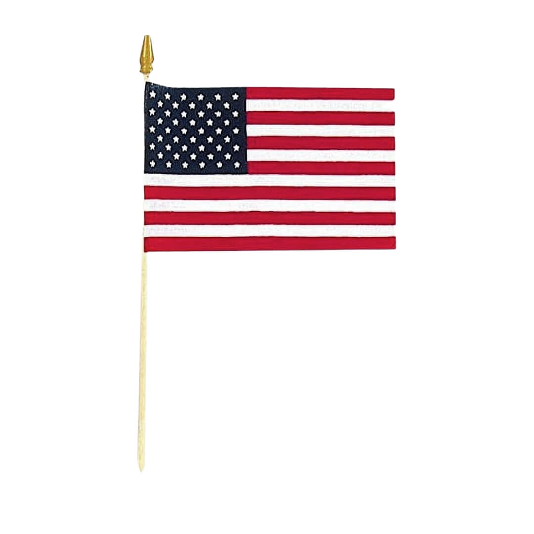 Pointed Staff U.S. Cemetery Flag 12" x 18" - HEMMED American Veteran Stick Flag 3/8" x 30" Wood Dowel - Spear Tip - MADE IN THE USA